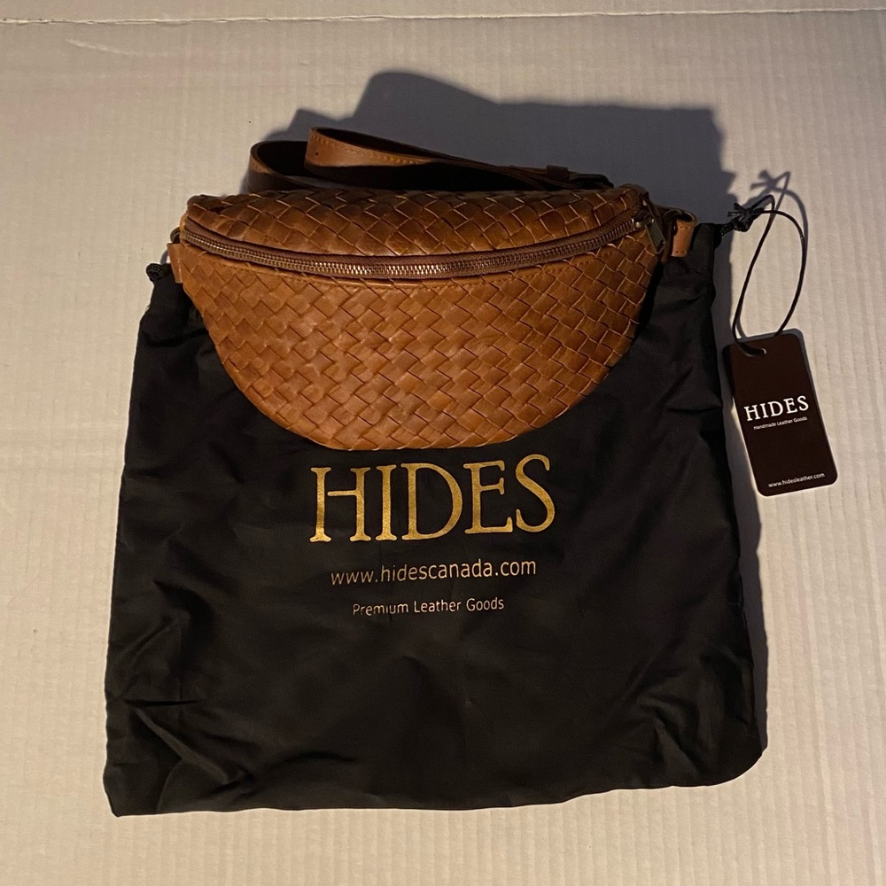 NWT HIDES Nexus Handcrafted Woven Leather Crossbody Belt Bag Fanny Pack Cognac - Picture 5 of 16